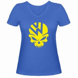 Женская футболка с V-образным вырезом Volkswagen Skull - PrintSalon