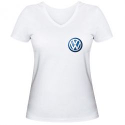 Женская футболка с V-образным вырезом Volkswagen Small Logo - PrintSalon
