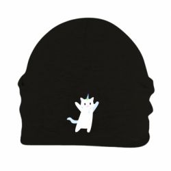 Шапка флисовая White cheerful cat - PrintSalon