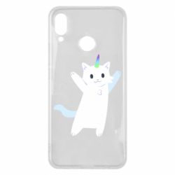 Чехол для Huawei P Smart Plus 2018 White cheerful cat - PrintSalon