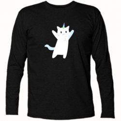 Футболка с длинным рукавом White cheerful cat - PrintSalon