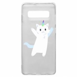 Чехол для Samsung S10+ White cheerful cat - PrintSalon