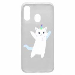 Чехол для Samsung A40 White cheerful cat - PrintSalon