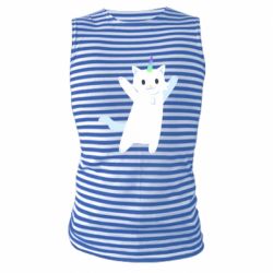 Майка-тельняшка White cheerful cat - PrintSalon