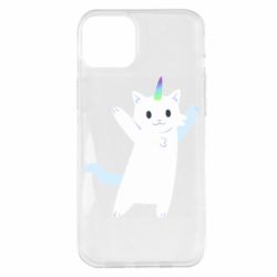 Чехол для iPhone 14 Plus White cheerful cat - PrintSalon