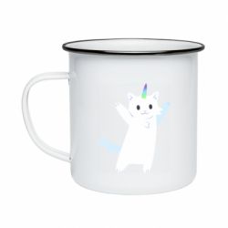 Кружка эмалированная White cheerful cat - PrintSalon