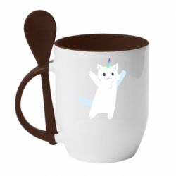 Чашка с ложкой White cheerful cat - PrintSalon