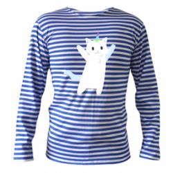 Тельняшка с длинным рукавом White cheerful cat - PrintSalon