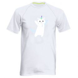 Мужская футболка для спорта White cheerful cat - PrintSalon