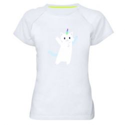 Женская футболка для спорта White cheerful cat - PrintSalon