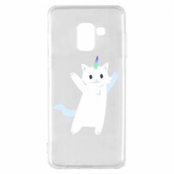 Чехол для Samsung A8 2018 White cheerful cat - PrintSalon