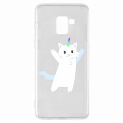 Чехол для Samsung A8+ 2018 White cheerful cat - PrintSalon