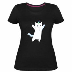 Женская премиум футболка White cheerful cat - PrintSalon