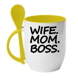 Чашка с ложкой Wife mom boss - PrintSalon