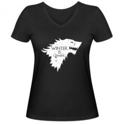 Женская футболка с V-образным вырезом Winter is coming soon - PrintSalon