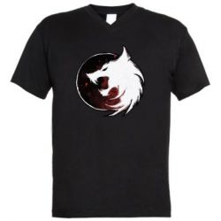 Мужская футболка  с V-образным вырезом Witcher wolf spray - PrintSalon