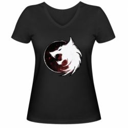 Женская футболка с V-образным вырезом Witcher wolf spray - PrintSalon