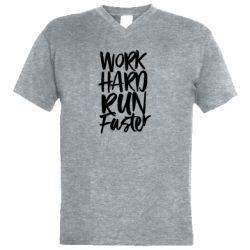 Чоловіча футболка з V-подібним вирізом Work hard run faster - PrintSalon