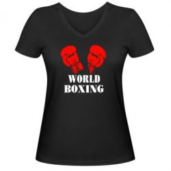 Женская футболка с V-образным вырезом World Boxing - PrintSalon