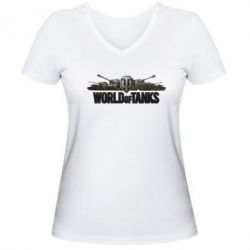 Женская футболка с V-образным вырезом World Of Tanks 3D Logo - PrintSalon