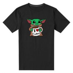 Мужская футболка премиум Yoda and a mug with the inscription I love coffee - PrintSalon