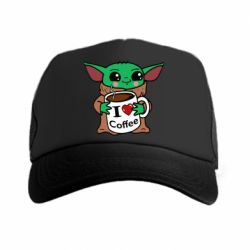 Кепка-тракер Yoda and a mug with the inscription I love coffee - PrintSalon
