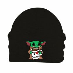 Шапка флисовая Yoda and a mug with the inscription I love coffee - PrintSalon