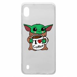 Чехол для Samsung A10 Yoda and a mug with the inscription I love coffee