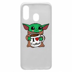 Чехол для Samsung A40 Yoda and a mug with the inscription I love coffee - PrintSalon