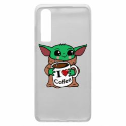 Чехол для Huawei P30 Yoda and a mug with the inscription I love coffee