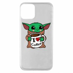 Чехол для iPhone 11 Yoda and a mug with the inscription I love coffee