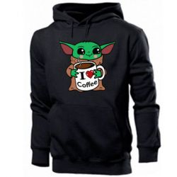 Мужское худи Yoda and a mug with the inscription I love coffee - PrintSalon