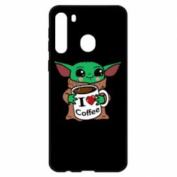 Чехол для Samsung A21 Yoda and a mug with the inscription I love coffee - PrintSalon