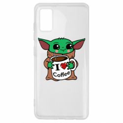 Чехол для Samsung A41 Yoda and a mug with the inscription I love coffee