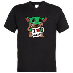 Мужская футболка  с V-образным вырезом Yoda and a mug with the inscription I love coffee - PrintSalon