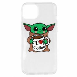 Чехол для iPhone 14 Plus Yoda and a mug with the inscription I love coffee - PrintSalon