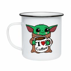Кружка эмалированная Yoda and a mug with the inscription I love coffee - PrintSalon