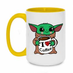 Чашка двухцветная 420ml Yoda and a mug with the inscription I love coffee - PrintSalon