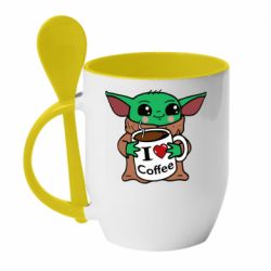 Чашка с ложкой Yoda and a mug with the inscription I love coffee - PrintSalon