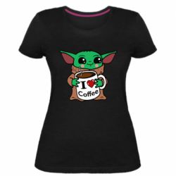 Женская премиум футболка Yoda and a mug with the inscription I love coffee - PrintSalon