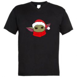 Мужская футболка  с V-образным вырезом Yoda santa - PrintSalon