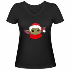 Женская футболка с V-образным вырезом Yoda santa - PrintSalon