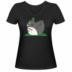 Женская футболка с V-образным вырезом Yoga totoro - PrintSalon