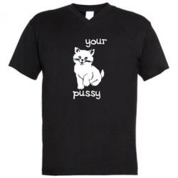 Мужская футболка  с V-образным вырезом Your pussy-PrintSalon Мужская футболка  с V-образным вырезом Your pussy