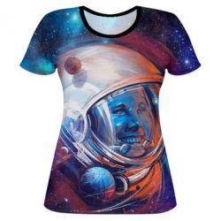 Женская футболка 3D Yuri Gagarin Cosmonaut-PrintSalon Женская футболка 3D Yuri Gagarin Cosmonaut