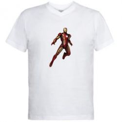 Мужская футболка  с V-образным вырезом Железный Человек в воздухе - PrintSalon