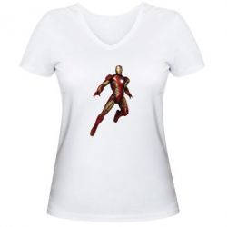 Женская футболка с V-образным вырезом Железный Человек в воздухе - PrintSalon