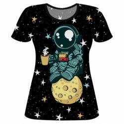 Женская футболка 3D Astronaut and coffee-PrintSalon Женская футболка 3D Astronaut and coffee