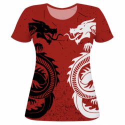 Жіноча 3D футболка Dragons Black White - PrintSalon