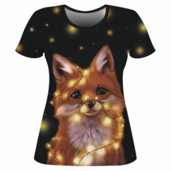 Жіноча 3D футболка Fox And Christmas Lights - PrintSalon